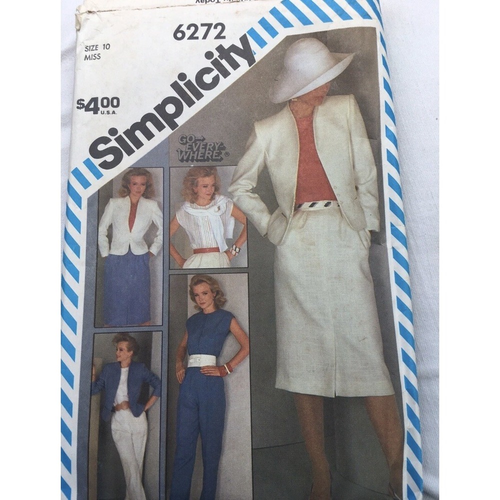 Simplicity 6272 Vintage Sewing Pattern Skirt Pants Jacket Top Size 10 1983 Uncut